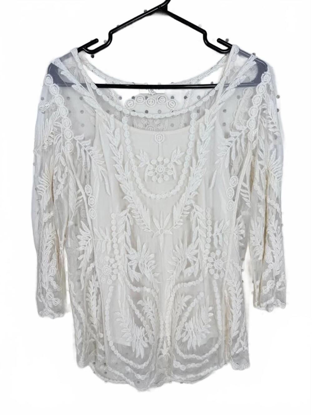ADIVA White Lace Embroidered Blouse with tank size M